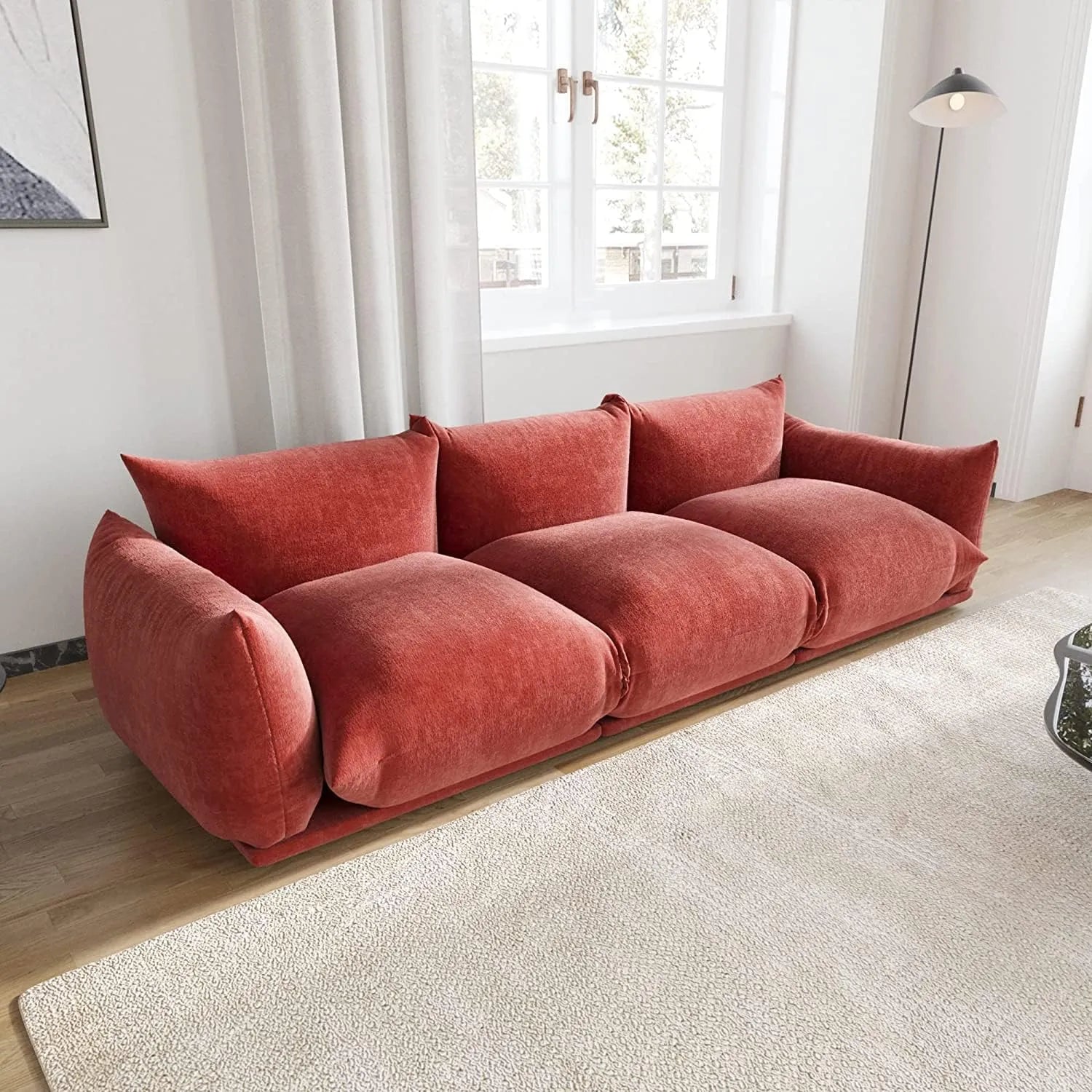 Sofá modular seccional Matrix de 3 plazas en color naranja | 3 piezas, tela de chenilla, ideal para apartamentos.
