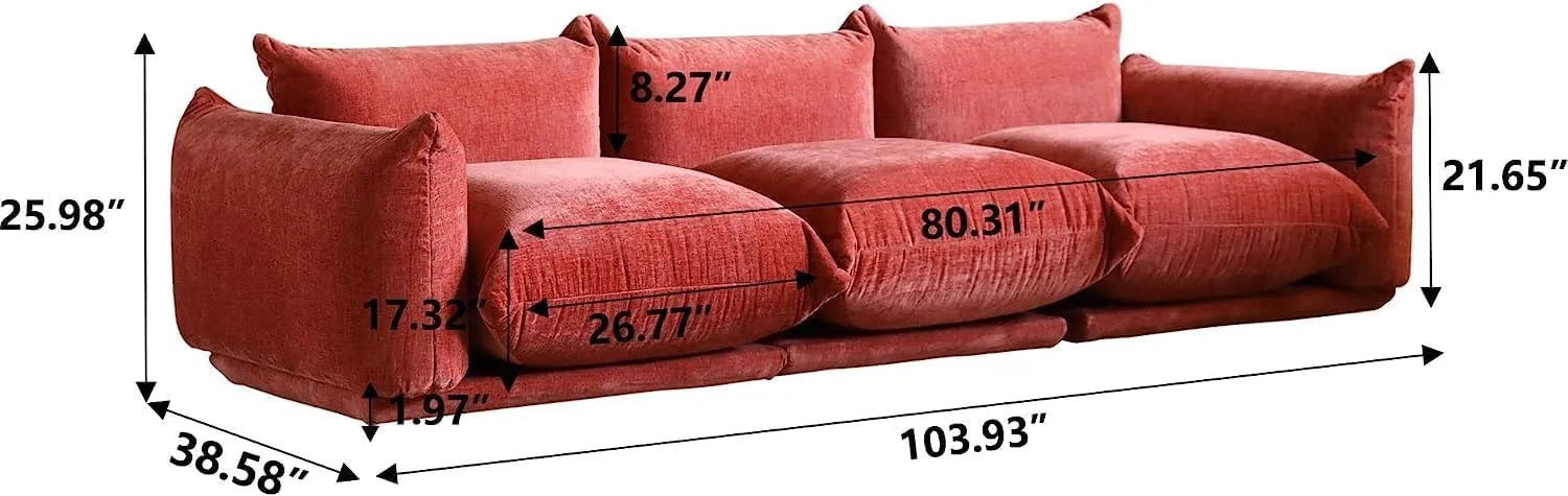 Sofá modular seccional Matrix de 3 plazas en color naranja | 3 piezas, tela de chenilla, ideal para apartamentos.