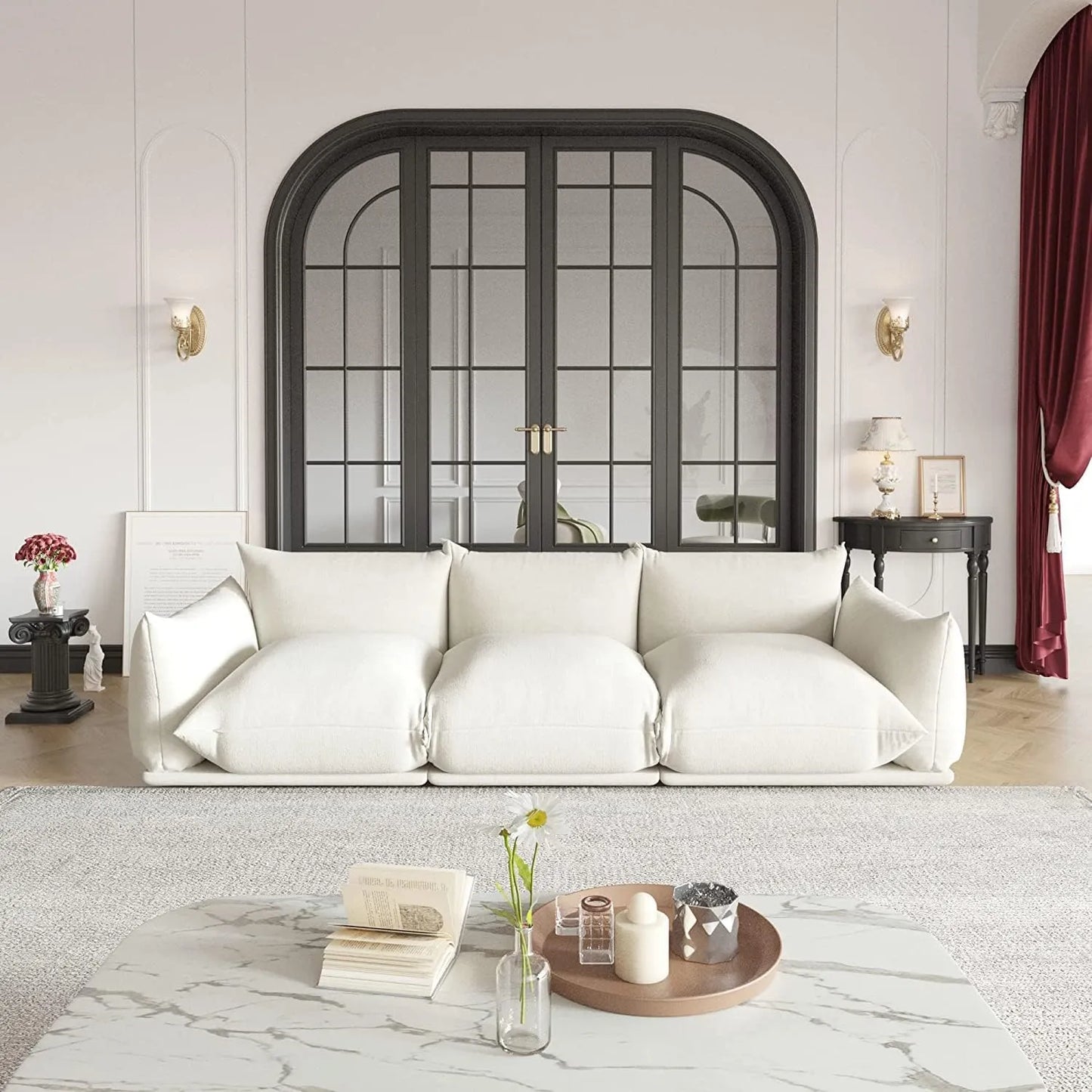Matrix Modern Sectional Sofas | Beige Chenille Couch Sectionals 3-seaters