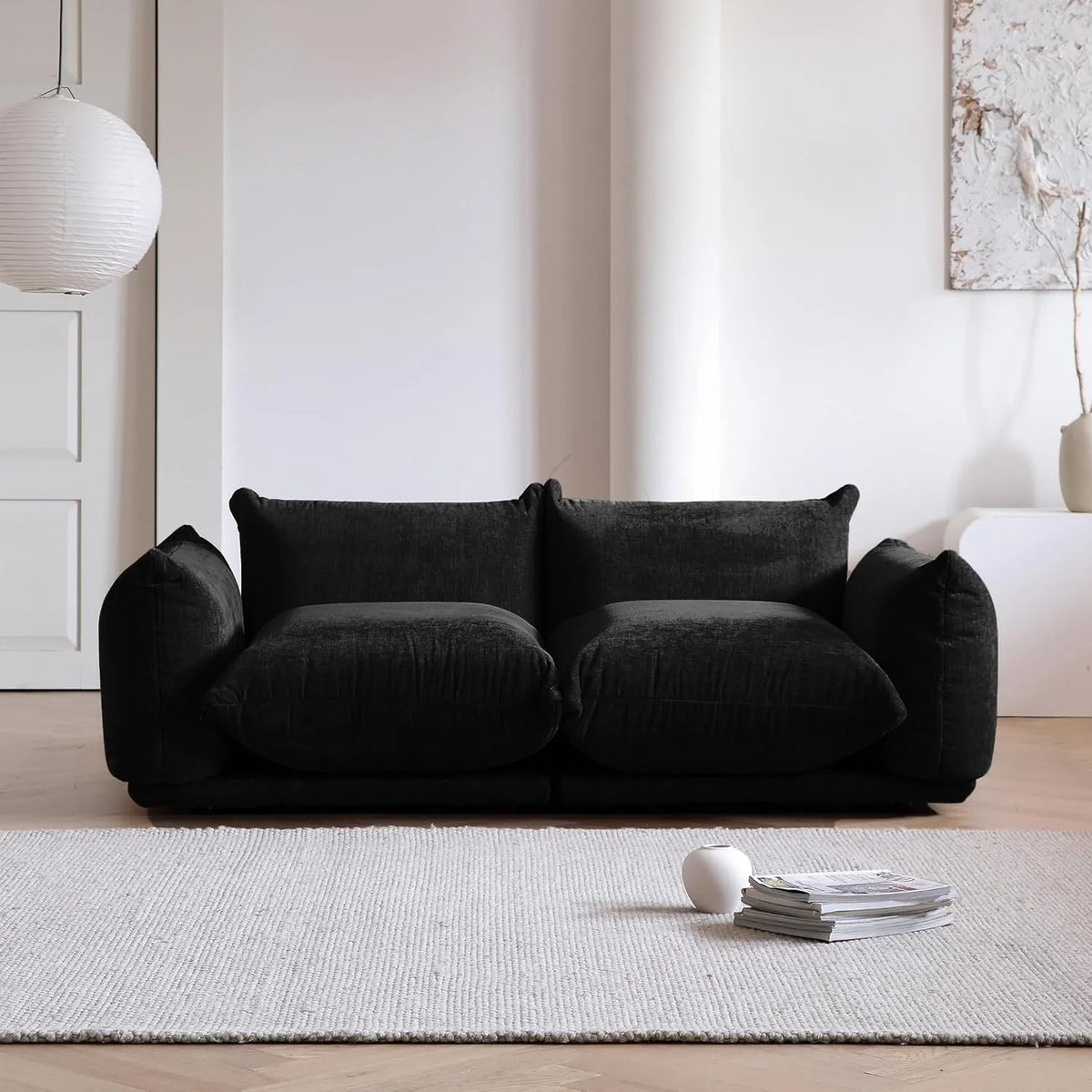 Matrix 2-Seater Black Modular Loveseat | 2-Piece, Chenille Fabric, Compact Design