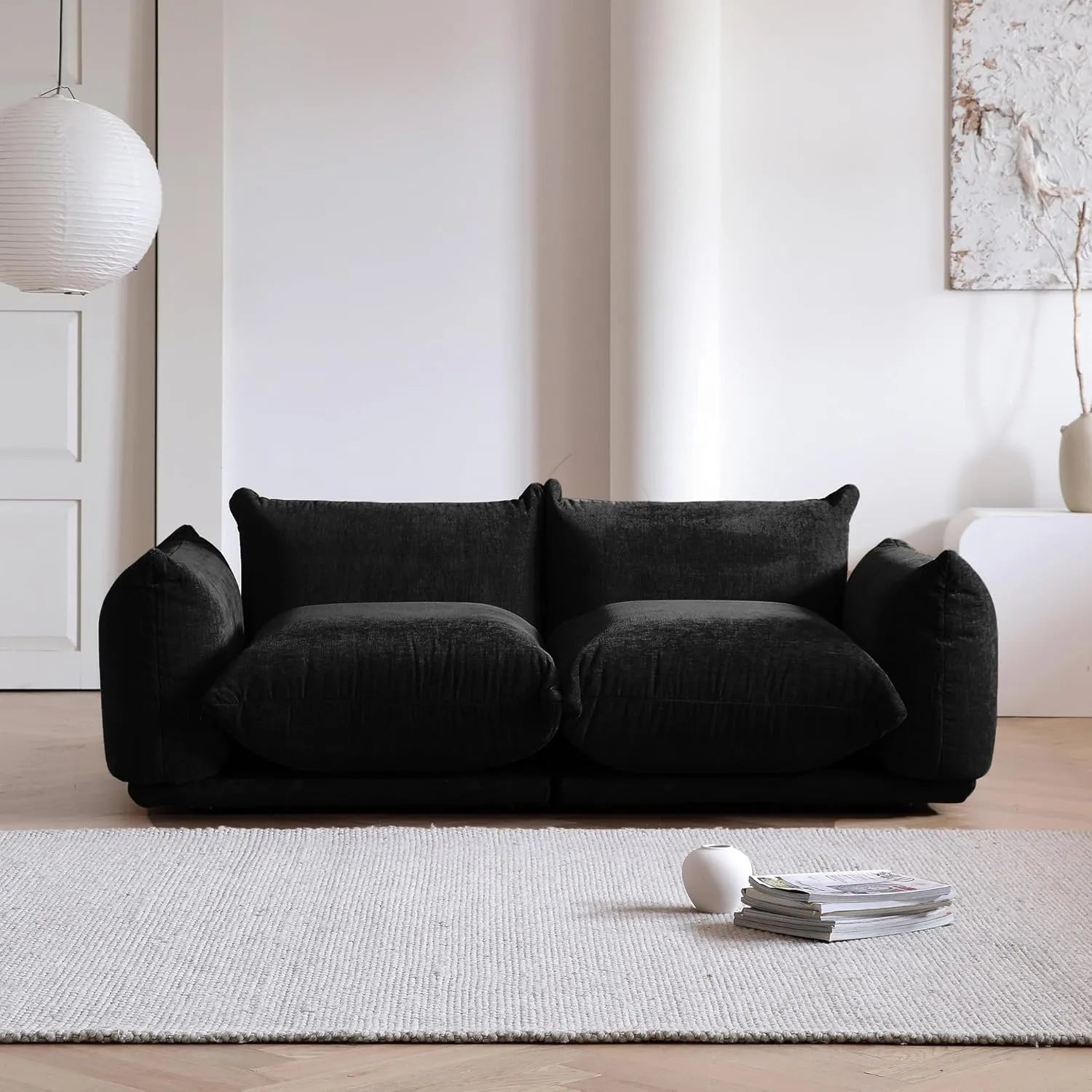 Sofá modular de dos plazas Matrix negro | 2 piezas, tela de chenilla, diseño compacto