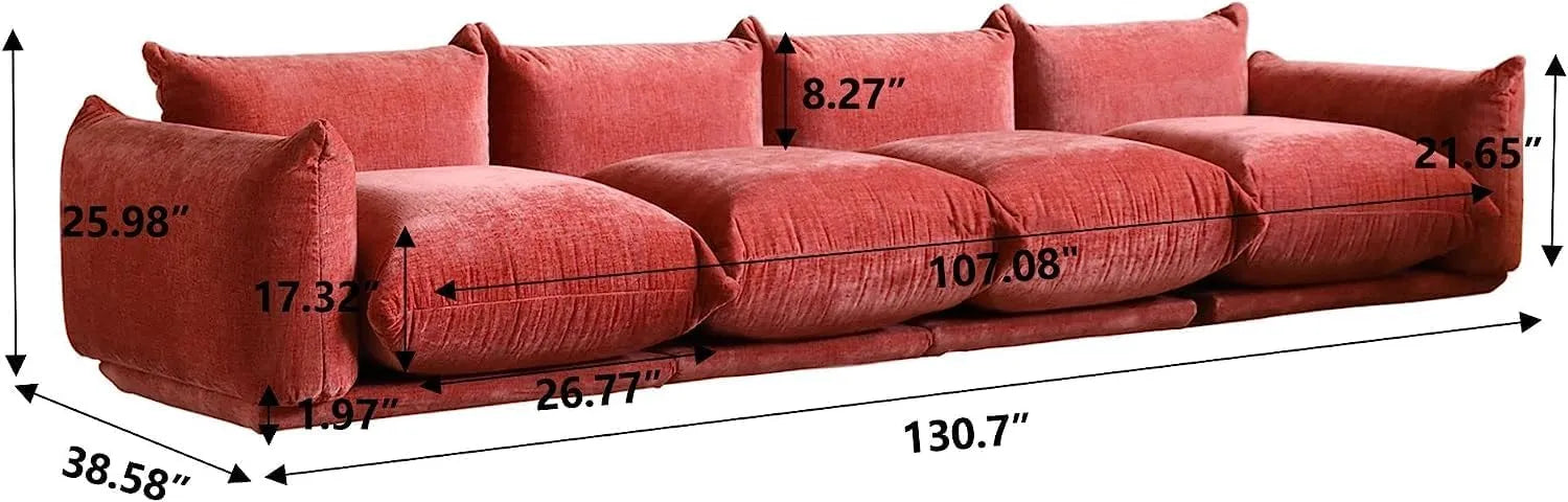 Sofá modular seccional Matrix de 4 plazas en color naranja | 4 piezas, tela de chenilla, diseño espacioso
