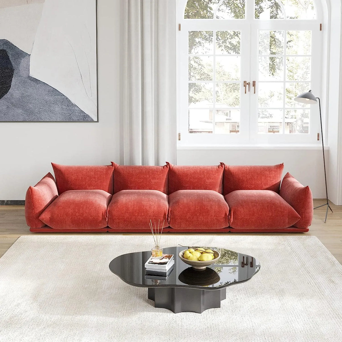 Matrix 4-Seater Orange Modular Couch Sectional | 4-Piece, Chenille Fabric, Roomy Layout