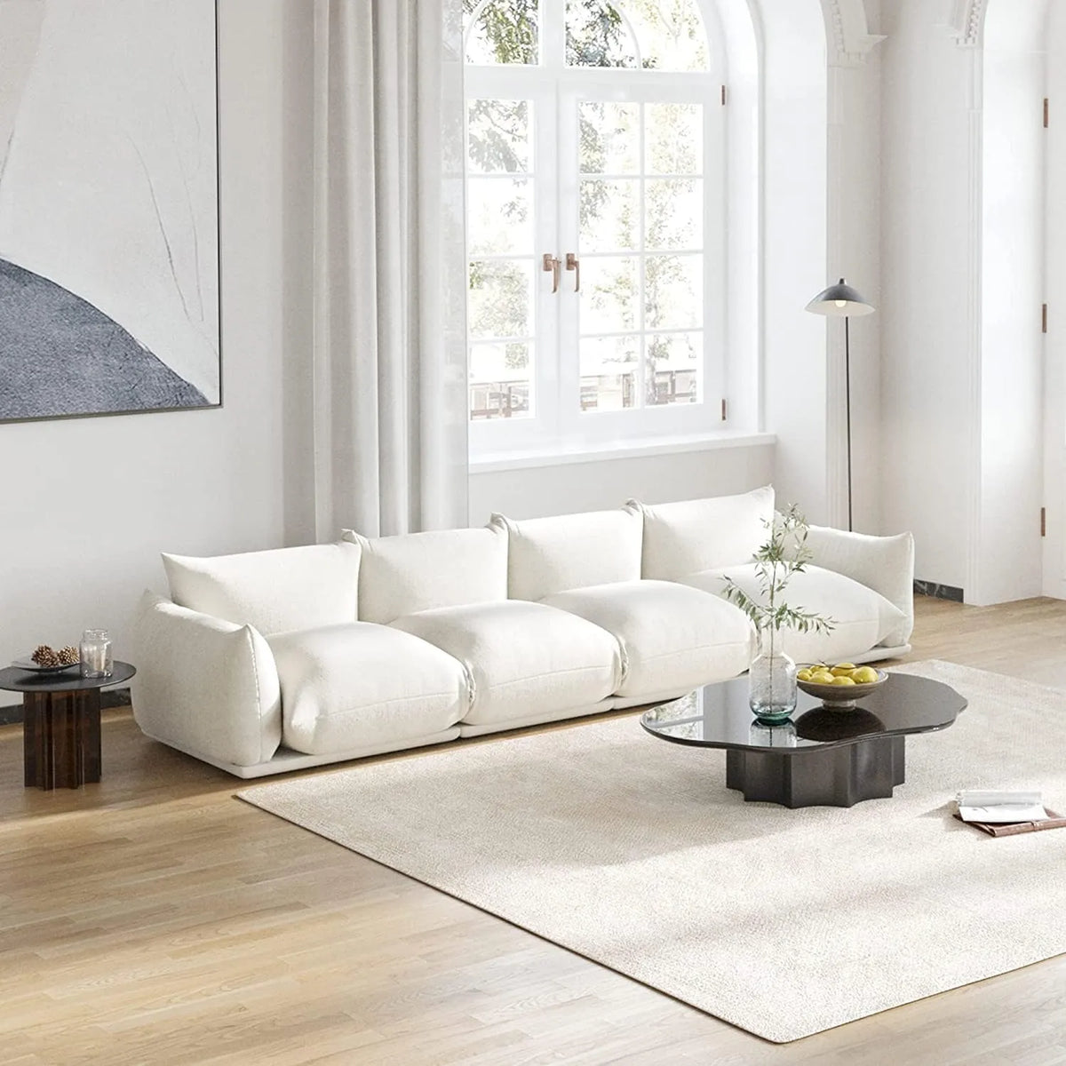 Sofá modular seccional Matrix de 4 plazas en color beige | 4 piezas, tela de chenilla, diseño espacioso