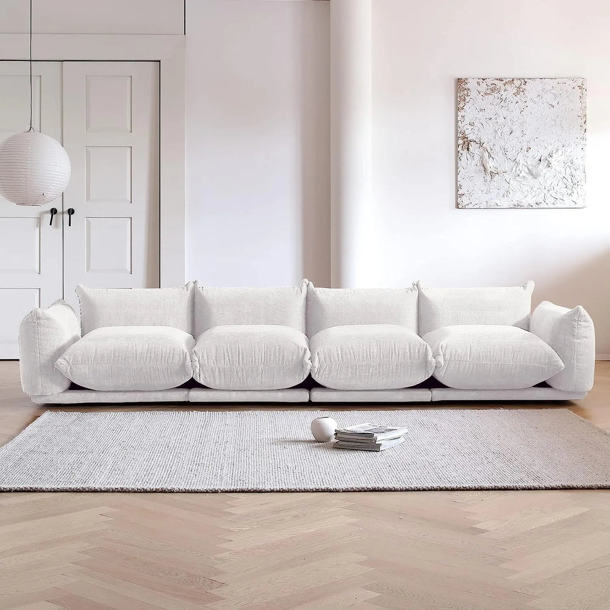 Sofá modular seccional Matrix de 4 plazas en color beige | 4 piezas, tela de chenilla, diseño espacioso