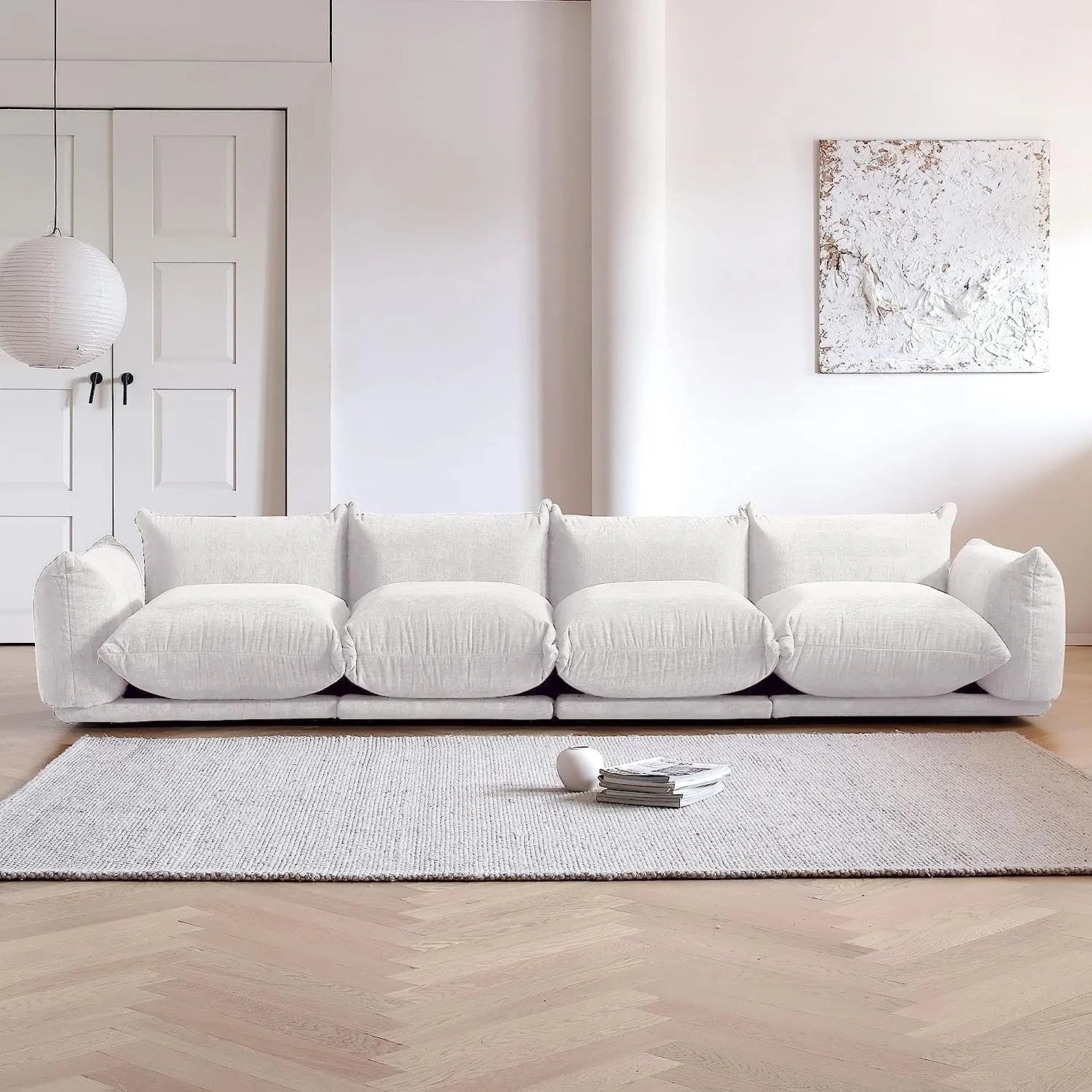 Sofá modular seccional Matrix de 4 plazas en color beige | 4 piezas, tela de chenilla, diseño espacioso