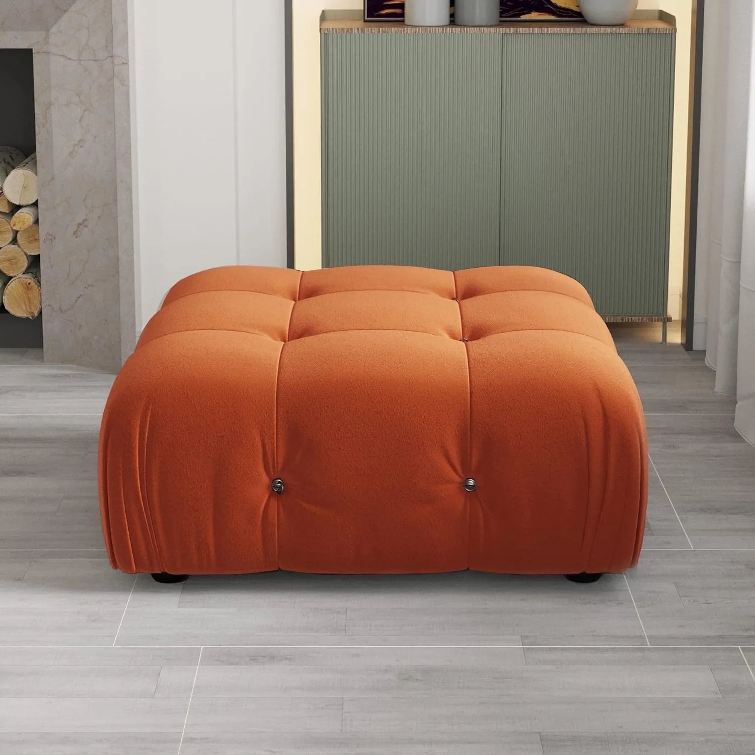 Otomana modular Matrix color naranja oscuro | 1 pieza, tela de terciopelo, diseño compacto