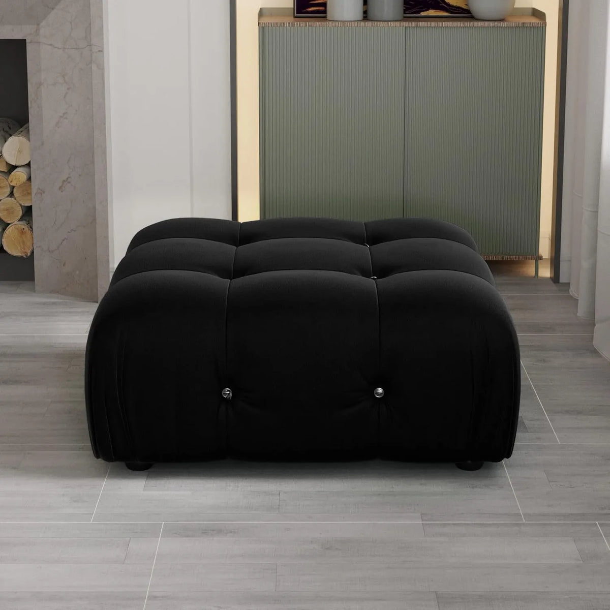 Matrix Black Modular Ottoman | 1-Piece, Velvet Fabric, Apartment Friendly