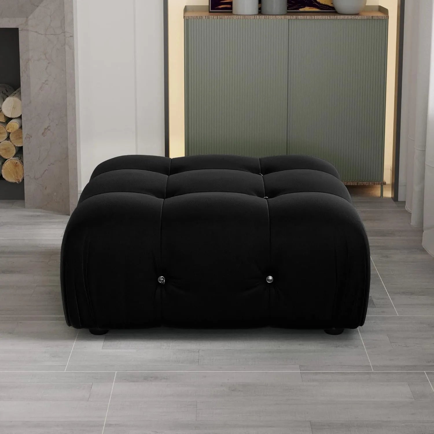 Matrix Black Modular Ottoman | 1-Piece, Velvet Fabric, Apartment Friendly