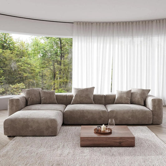 Matrix Modern Modular Sofas | Brown Corduroy Couch Sectionals 3-seaters with 1 Ottoman