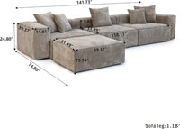 Matrix Modern Modular Sofas | Brown Corduroy Couch Sectionals 3-seaters with 1 Ottoman