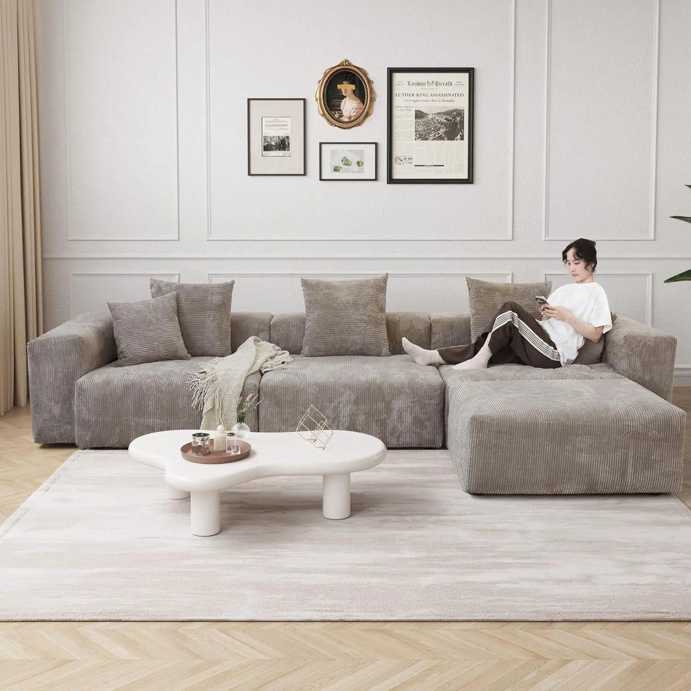 Matrix Modern Modular Sofas | Brown Corduroy Couch Sectionals 3-seaters with 1 Ottoman