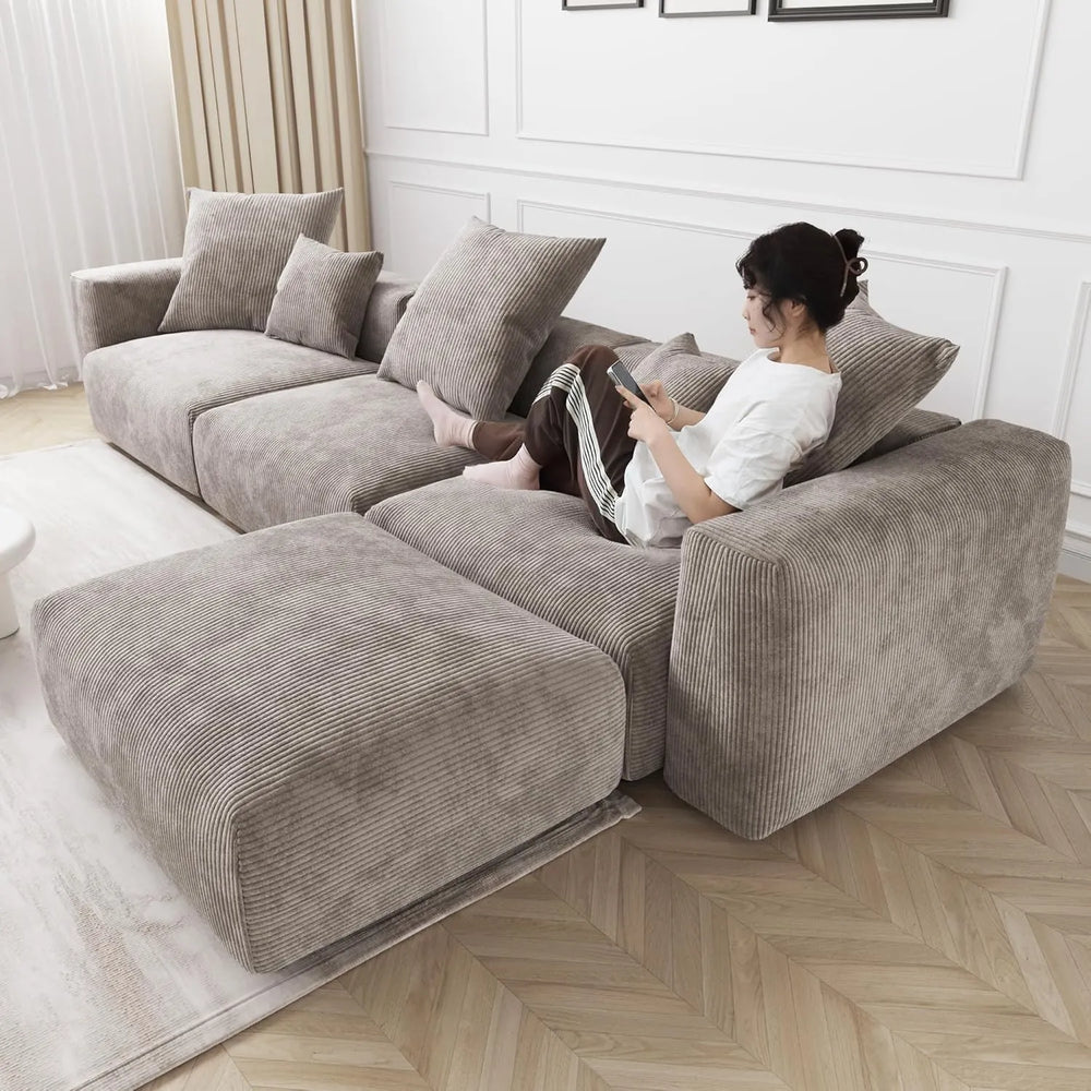 Matrix Modern Modular Sofas | Brown Corduroy Couch Sectionals 3-seaters with 1 Ottoman