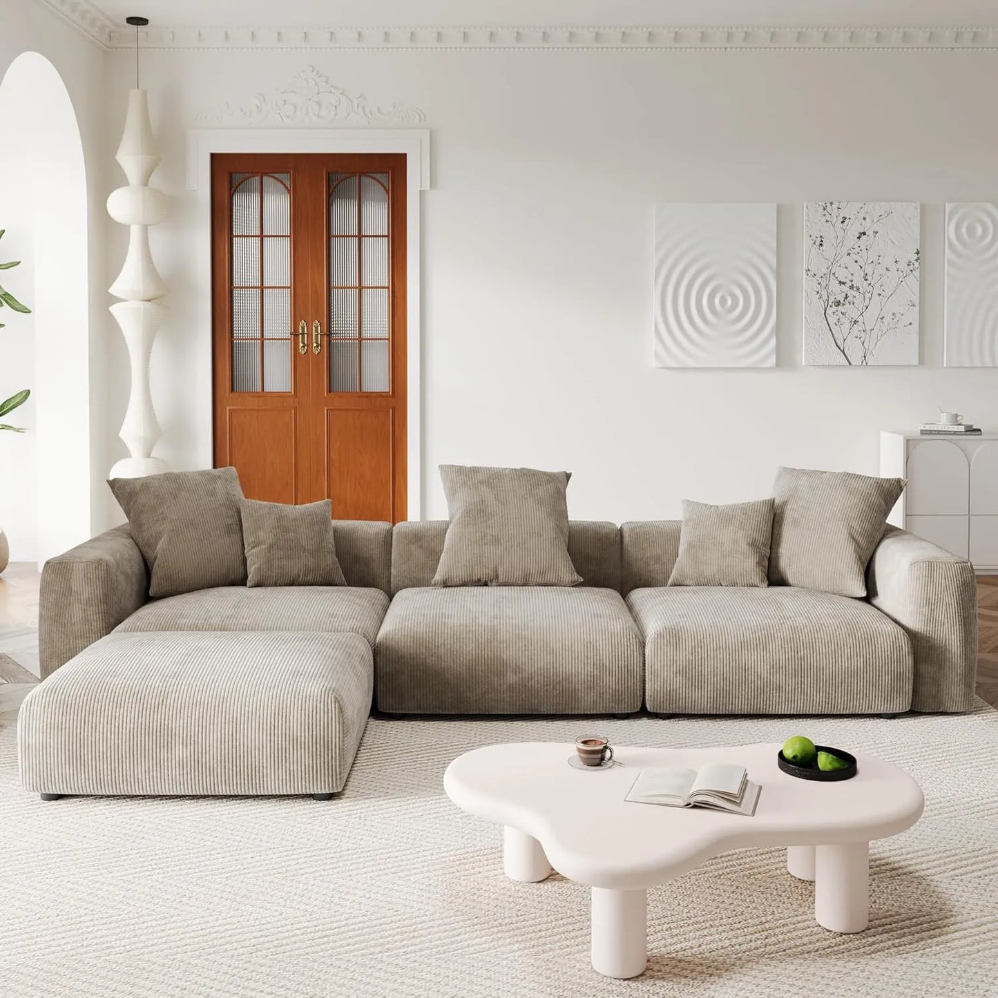 Matrix Modern Modular Sofas | Brown Corduroy Couch Sectionals 3-seaters with 1 Ottoman