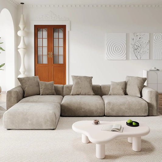 Matrix Modern Modular Sofas | Brown Corduroy Couch Sectionals 3-seaters with 1 Ottoman