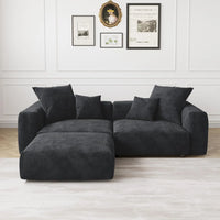 Matrix Modern Modular Sofas | Black Corduroy Loveseats 2-seaters with 1 Ottoman