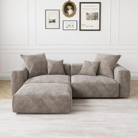 Matrix Modern Modular Sofas | Brown Corduroy Loveseats 2-seaters with 1 Ottoman