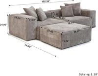 Matrix Modern Modular Sofas | Brown Corduroy Loveseats 2-seaters with 1 Ottoman