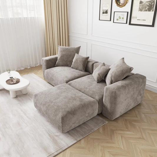 Matrix Modern Modular Sofas | Brown Corduroy Loveseats 2-seaters with 1 Ottoman