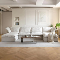 Deluxe Linen Cloud Sectional Sofas | 6-Piece Beige Cotton and Linen U Shaped Sectionals 4-seaters