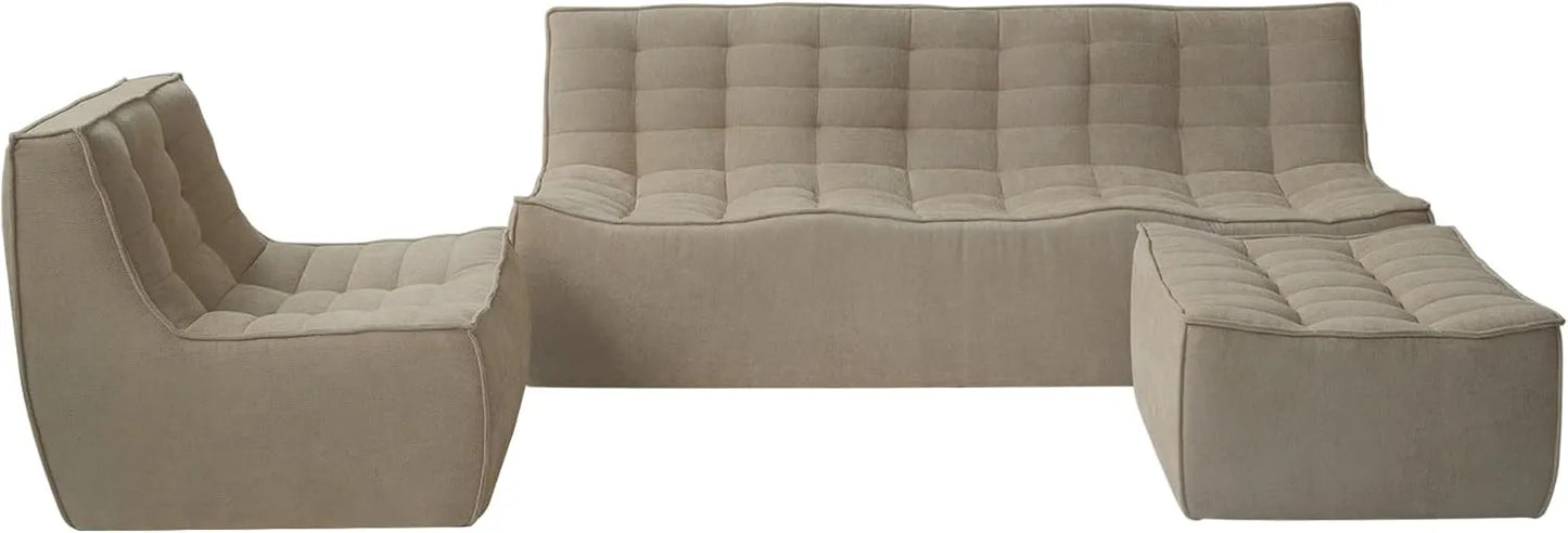 Essential Classic Floor Sofas | Khaki Chenille and Linen Couch Sectionals 6-seaters