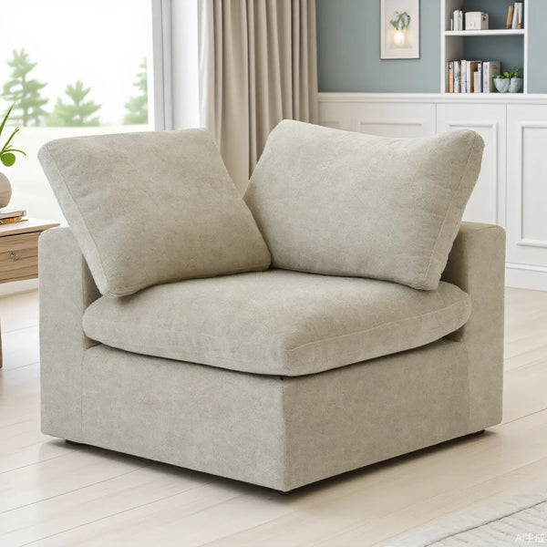 Deluxe Premium Cloud Sectional Sofas | 1-Piece Khaki Cotton and Linen Armless Single Sofa 1-seater