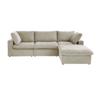 Deluxe Premium Cloud Sectional Sofas Covers | Khaki Cotton and Linen Sofa Cover for 3-Seater With Ottoman
