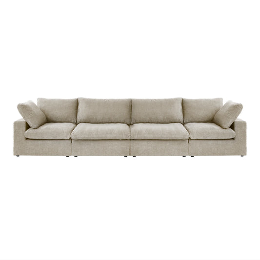 Deluxe Premium Cloud Sectional Sofas Covers | Khaki Cotton and Linen Sofa Cover for 4-Seater