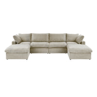 Deluxe Premium Cloud Sectional Sofas Covers | Khaki Cotton and Linen Sofa Cover for 4-Seater With 2 Ottomans