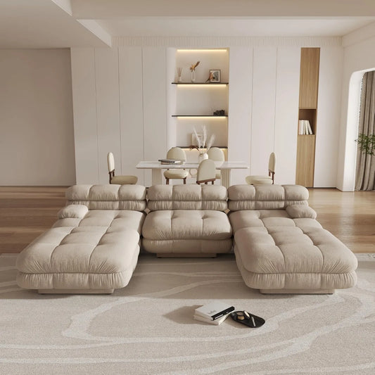 Matrix Italian Modular Sofas | Light Brown Teddy Velvet Couch Sectionals 3-seaters