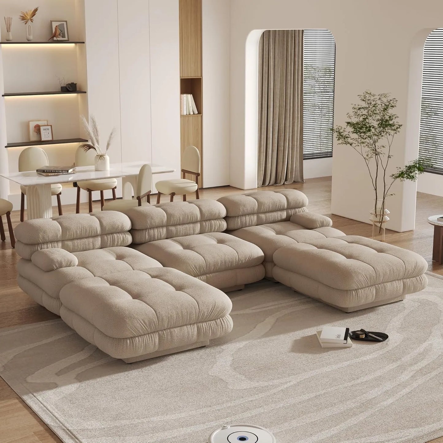 Matrix Italian Modular Sofas | Light Brown Teddy Velvet Couch Sectionals 3-seaters