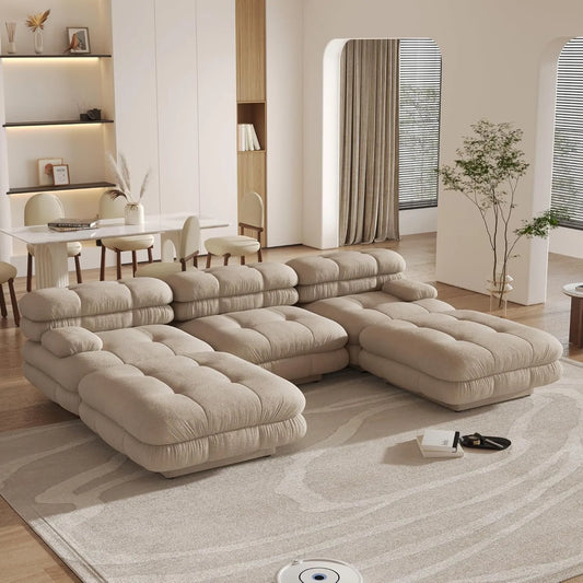 Matrix Italian Modular Sofas | Light Brown Teddy Velvet Couch Sectionals 3-seaters
