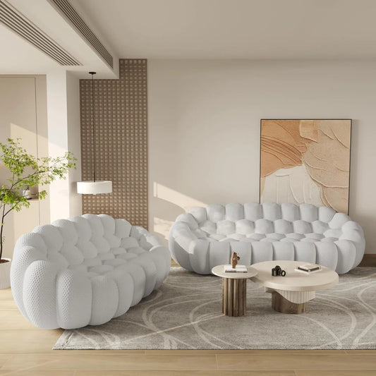 Essential Floor Sofas | 2-Piece Light Grey 3D Knitted Fabric Sofa Sets 5-seaters