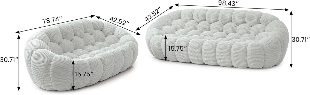 Sofás de suelo esenciales | Conjunto de sofás de 2 piezas de tela tejida 3D gris claro de 5 plazas