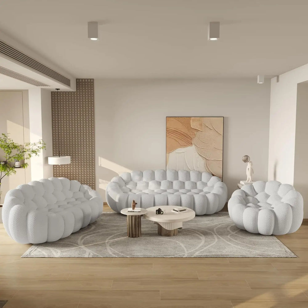 Sofás de suelo Essential | Conjunto de sofás de 3 piezas en tejido de punto 3D gris claro de 6 plazas