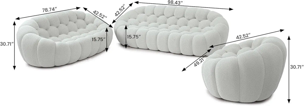 Essential Floor Sofas | Light Grey 3D Knitted Fabric Couch Sectionals 6-seaters