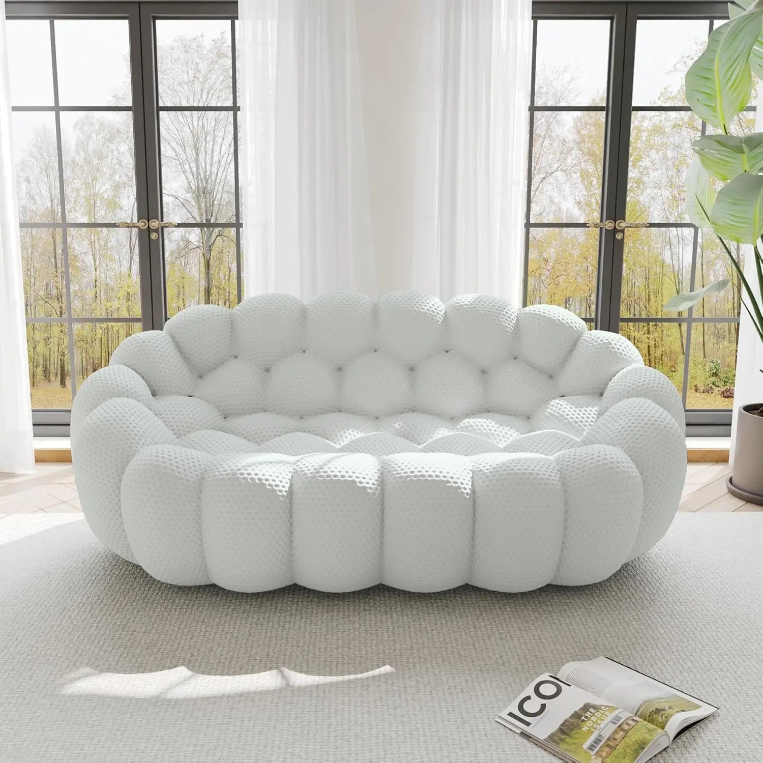 Essential 2-Seater light-grey 3D-Knitted Fabric Loveseats | 1-Piece, 3D-Knitted Fabric, Small Space