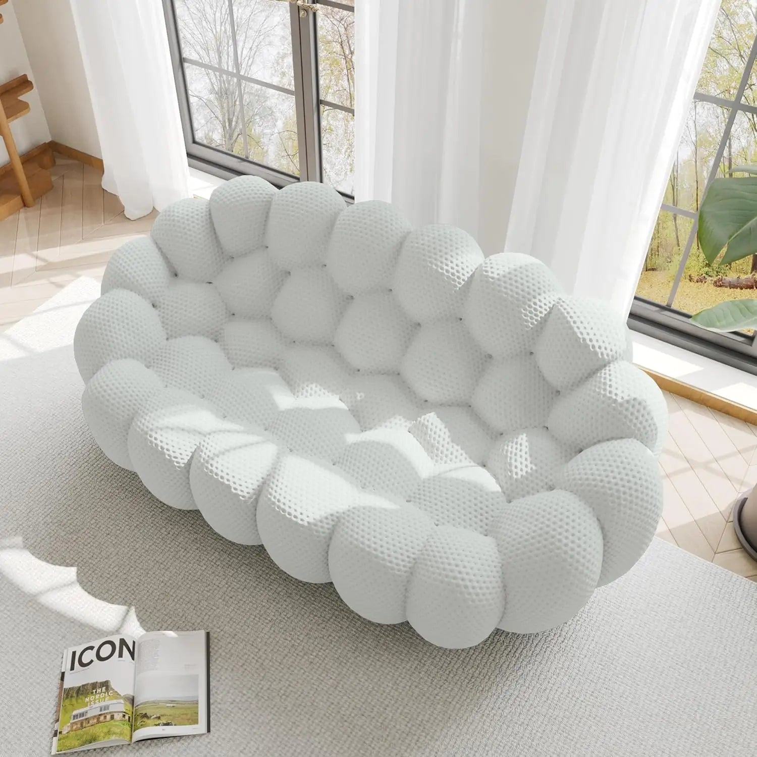 Essential 2-Seater light-grey 3D-Knitted Fabric Loveseats | 1-Piece, 3D-Knitted Fabric, Small Space