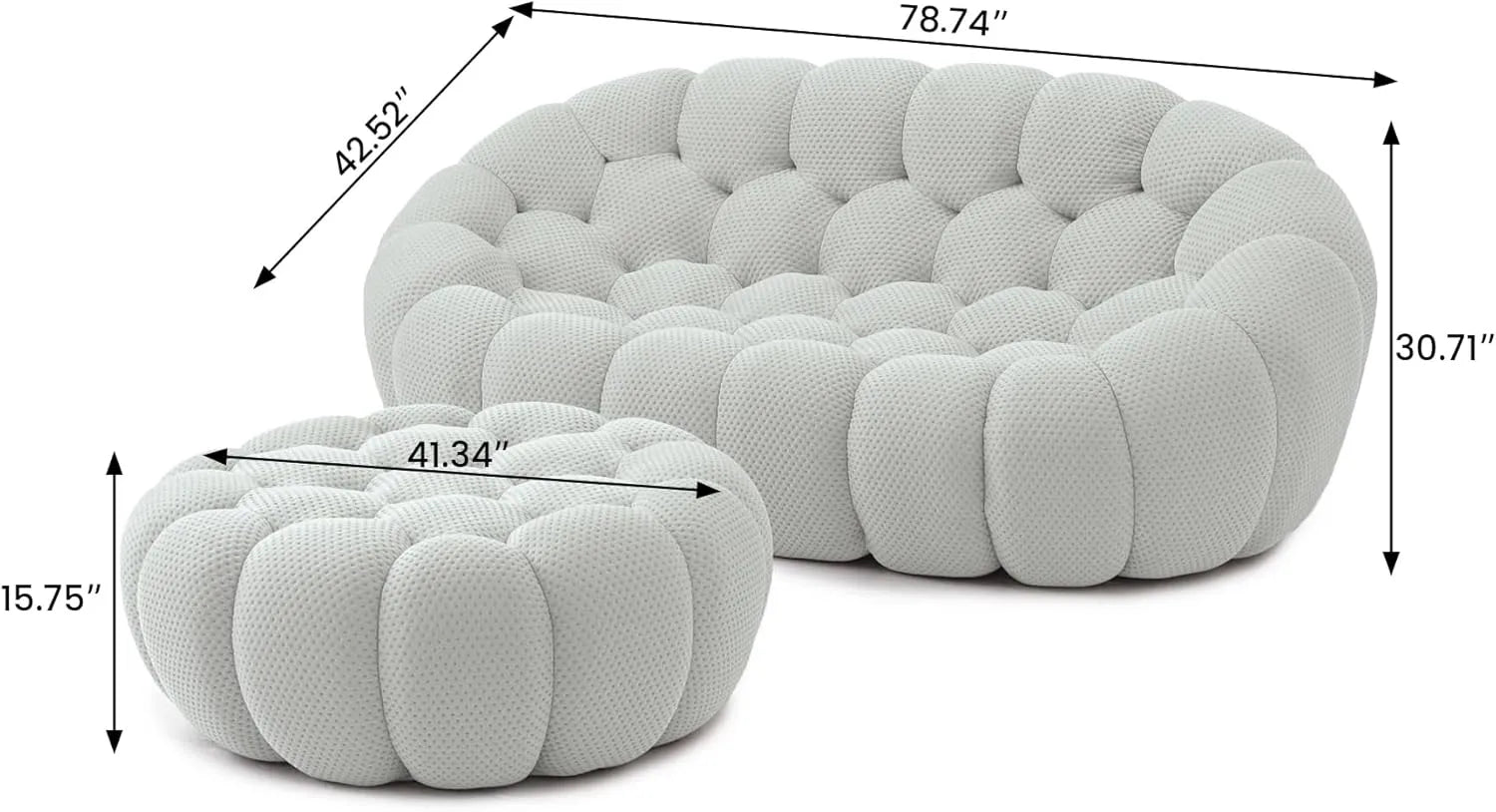 Essential 2-Seater light-grey 3D-Knitted Fabric Chaise Sectionals | 2-Piece (includes 1 Ottoman), 3D-Knitted Fabric, Compact Design