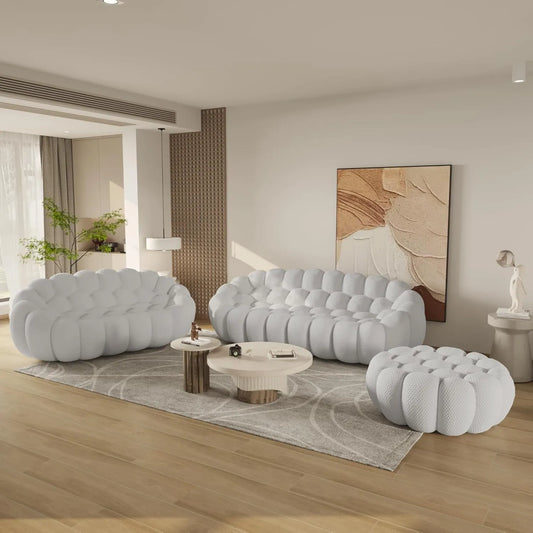 Essential Floor Sofas | 3-Piece Light Grey 3D Knitted Fabric Sofa Sets 5-seaters