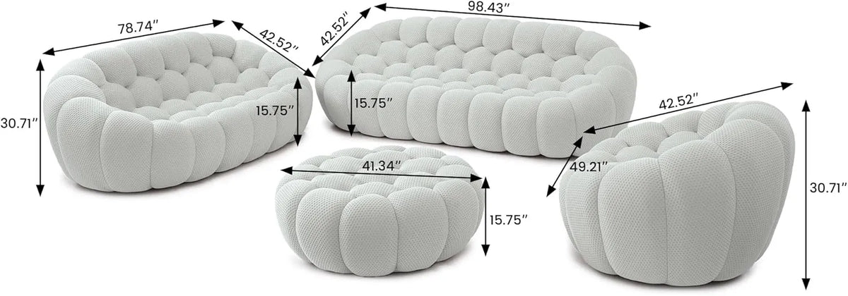 Essential 6-Seater light-grey 3D-Knitted Fabric Sofa Sets | 4-Piece (includes 1 Ottoman), 3D-Knitted Fabric, Spacious Design