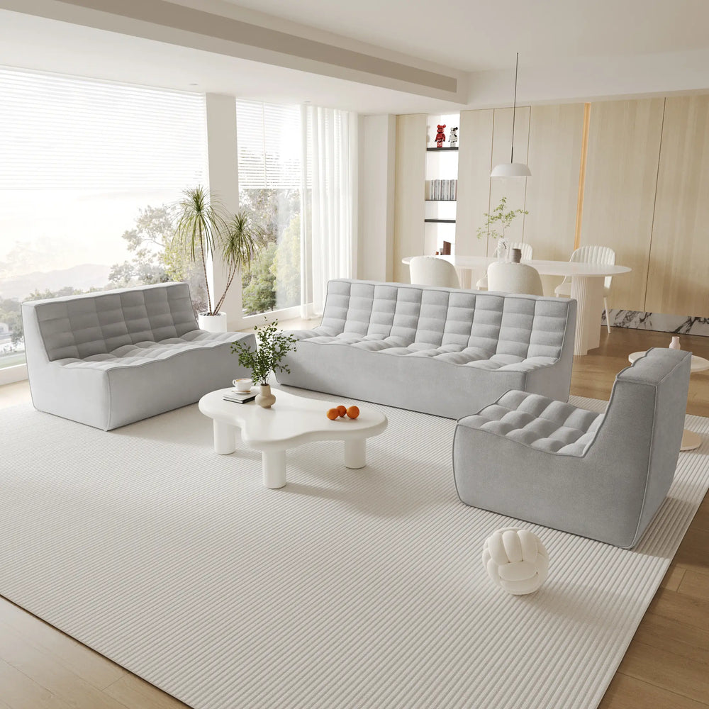 Essential Classic Floor Sofas | Light Grey Chenille and Linen Couch Sectionals 6-seaters