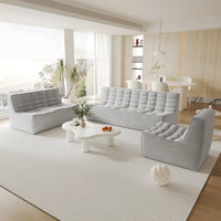 Essential Classic Floor Sofas | Light Grey Chenille and Linen Couch Sectionals 6-seaters