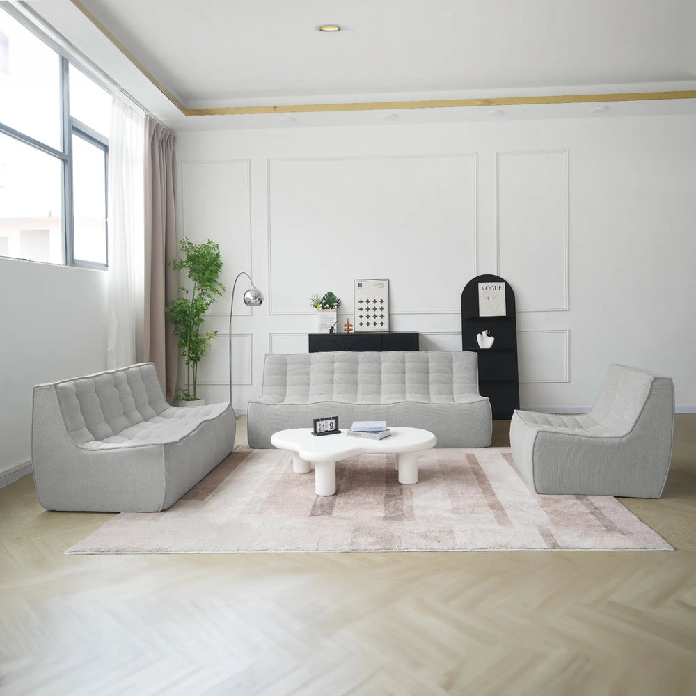Essential Classic Floor Sofas | Light Grey Chenille and Linen Couch Sectionals 6-seaters