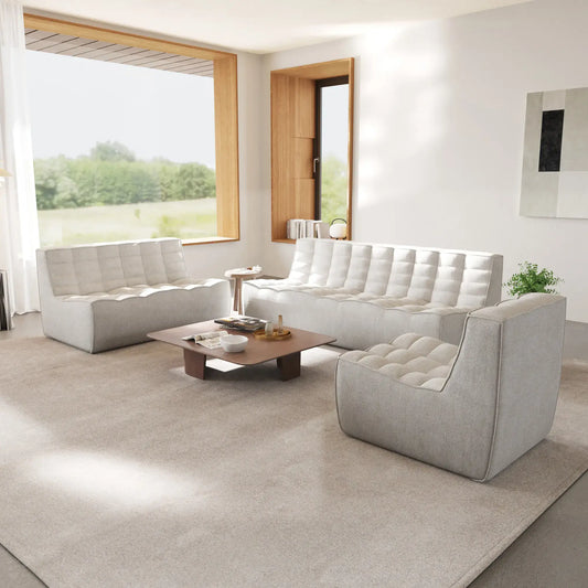 Essential Classic Floor Sofas | Light Grey Chenille and Linen Couch Sectionals 6-seaters