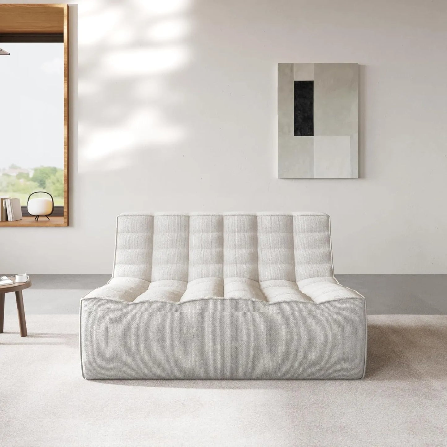 Essential Classic Floor Sofas | Light Grey Chenille and Linen Loveseats 2-seaters