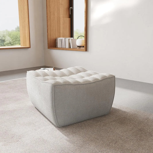 Essential Classic Floor Sofas | Light Grey Chenille and Linen Ottomans