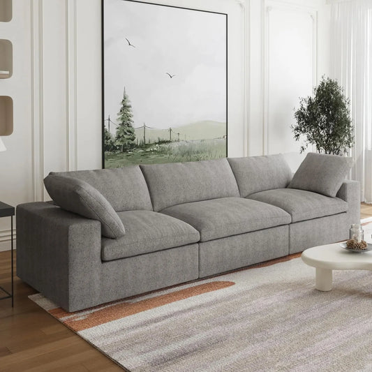 Deluxe Premium Cloud Sectional Sofas | Light Grey Cotton and Linen Couch Sectionals 3-seaters