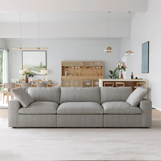 Deluxe Premium Cloud Sectional Sofas | Light Grey Cotton and Linen Couch Sectionals 3-seaters