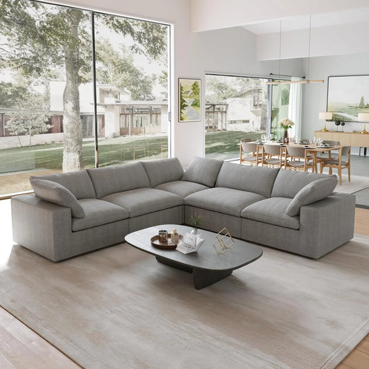 Deluxe Premium Cloud Sectional Sofas | Light Grey Cotton and Linen Couch Sectionals 5-seaters